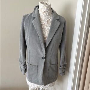 Vince Camuto Gray Blazer with Notched Lapels and Ruched Sleeves